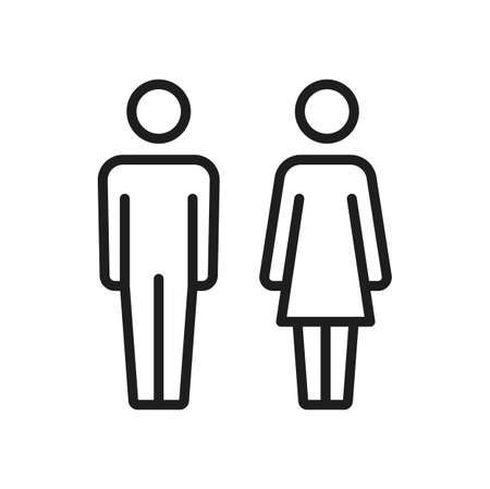 Lady and gentleman toilet signs, man woman symbols isolated thin line icon. Vector washroom, bathroom and restroom gender signs, linear style. Men and women couple, boy or girl WC emblem, peopleのイラスト素材