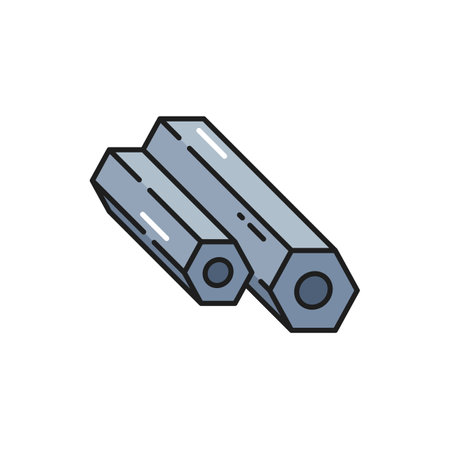 Aluminum rolled metal pipe pipeline, isolated armature outline icon. Rolling industry metalworking construction element, stainless steel profileのイラスト素材