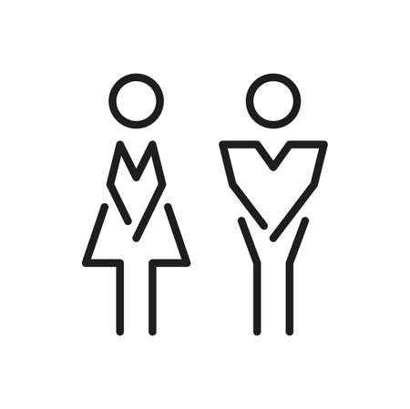 Washroom or restroom WC, man and woman in dress silhouette isolated people human figures outline icon. Vector lady and gentleman toilet, staff change room symbol, gender sex male and female user iconのイラスト素材