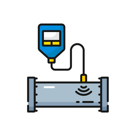 Manometer device to measure pressure in pipeline isolated color outline icon. Vector gas or oil meter or vacuum gauge device measurement toolのイラスト素材
