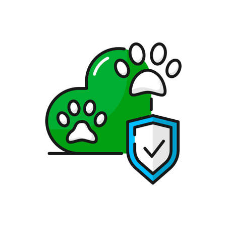 Animals insurance isolated color outline icon. Vector cat or dog paws and security sign, pets welfare and shelter sign, veterinary assistanceのイラスト素材