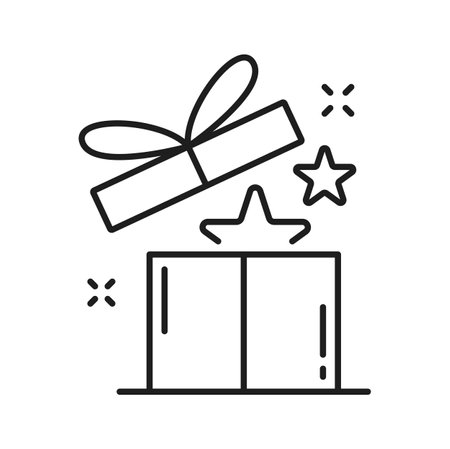 Customer loyalty affiliate program, vector present box outline icon. Consumer reward, client discount concept, online shopping sale bonusのイラスト素材