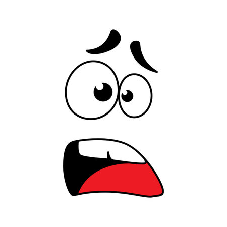 Astonished smile emoticon emoji line art icon. Vector isolated cartoon comic smiley eyes and surprised amazed faceのイラスト素材