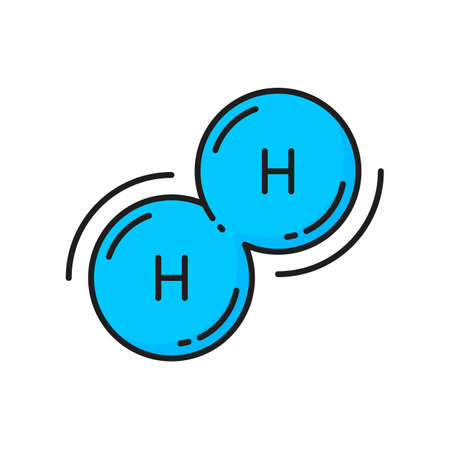 Hydrogen molecule color icon, H2 production technology of green energy and power, vector line symbol. Hydrogen molecules chemical pyrolysis of water and gas cells for electricity resource productionのイラスト素材