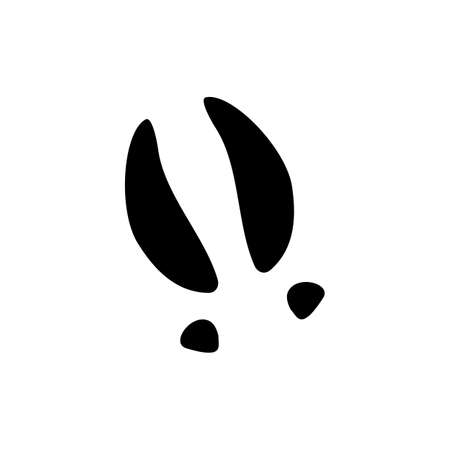 Deer or moose animal foot prints isolated black silhouette icon. Vector reindeer or elk hooves tracks, wildlife animal hunting sport emblem. Wild stag mammal footsteps, trace after walk on groundのイラスト素材