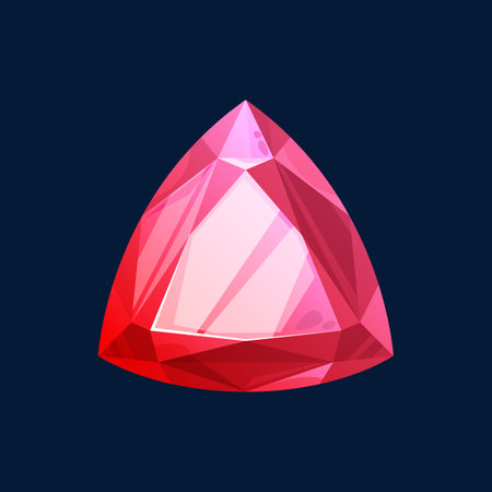 Red magic crystal, precious gem isolated pink crystalline. Vector fire opal or spinel, pomegranate stone, ui game treasure. Semiprecious gemstone, big shiny mineral ruby tourmaline, jewelry objectのイラスト素材