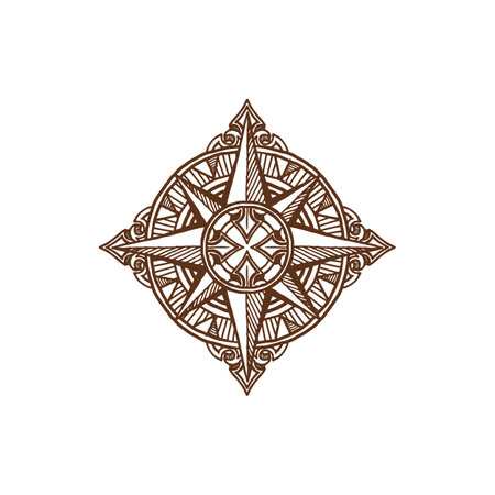 Compass in retro style with north, east, south and west sides isolated. Vector vintage navigation and orientation instrument. Marine tool showing direction and geographic cardinal points, medieval mapのイラスト素材
