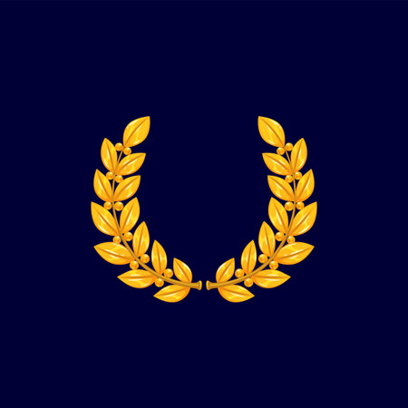 Greek natural frame of golden laurel wreath isolated cartoon prize. Vector award trophy frame in shape of spikes of wheat, olive branches. Natural farm harvest crown, victory championship emblemのイラスト素材