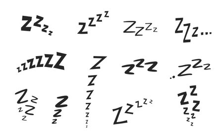 Zzz Zzzz bed sleep snore icons and snooze nap Z sound vector symbols. Sleepy yawn or alarm clock Zzz doodle line icons of insomnia sleeper and goodnight deep sleep, snore and snooze expressionsのイラスト素材