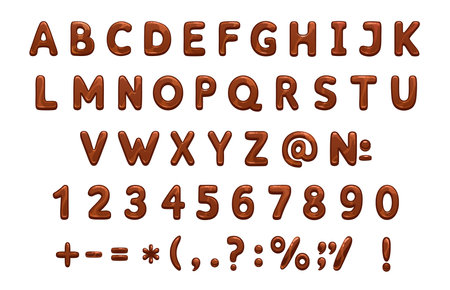 Chocolate font, type. Sweety typeface of vector alphabet letters and numbers, sweet choco candy or liquid brown caramel abc. Dessert food font, glossy uppercase letters of melted dark cocoa chocolateのイラスト素材