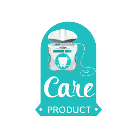 Dental floss icon. Oral care and hygiene, dentistry and teeth health vector icon, dentist clinic or center emblem with dental floss thread or string container, molar toothのイラスト素材