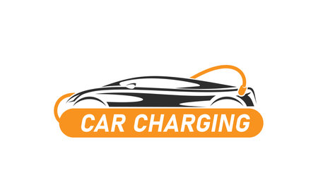 Electric car charge service icon, electric vehicle charging station vector sign. EV or BEV automobiles battery plug charge point symbol of power station for electric and hybrid energy carsのイラスト素材