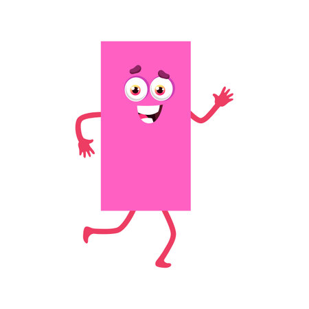 Pink rectangular shape, rectangle math or geometry character, cute geometric figure personage. Isolated vector funny educational object with smiling face. Education for kids school mathematics classesのイラスト素材