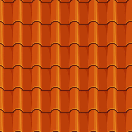 Chinese orange roof tile seamless pattern. Vector background with cartoon texture of ancient asian pagoda roofing materials. Fired clay or terracotta roof tiles of oriental temple or village houseのイラスト素材