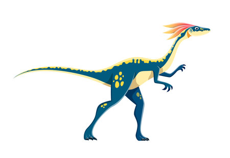 Cartoon Compsognathus dinosaur character. Jurassic period beast, extinct creature or prehistoric reptile childish personage. Paleontology dinosaur, isolated ancient wildlife carnivore lizardのイラスト素材