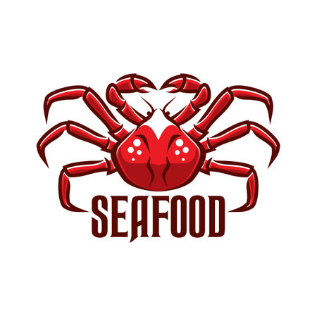 Crab seafood icon. Fresh fish market, seafood shop symbol or vector emblem. Asian cuisine restaurant, care or bar sea food menu, fishing company icon with red crab and typographyのイラスト素材