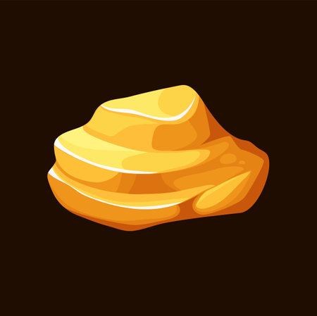 Golden ore nugget and bullion, gold rock or stone, vector cartoon game asset. Gold mine treasure, golden metal bullion bar or goldmine ore rock and ingot nugget for video game arcade UIのイラスト素材