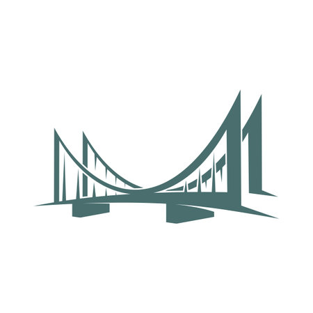 Bridge icon. City architecture, business company emblem, connection or transition vector concept. Tourism travel landmark, transportation industry minimalistic icon or symbol with suspension bridgeのイラスト素材