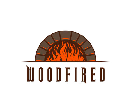 Fireplace, restaurant stove icon. Bakery shop hearth, Italian cuisine restaurant cooking stove or pizzeria fireplace with burning wood vector icon. Barbeque bar firewood chimney sign or symbolのイラスト素材