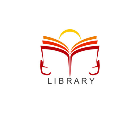 Book library icon. Library books reading, college study or school education graphic vector icon. University learning or science knowledge abstract emblem or sign with person reading book symbolのイラスト素材