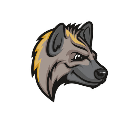 Hyena head isolated vector mascot with sly expression. Witty and courageous wild animal with cheekily smiling angry face. Isolated emblem for sport team, event and hunting club. Carnivore mammal beastのイラスト素材