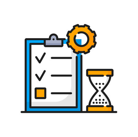 Planning board with to do list, time management and enterprise resource planning color icon. Vector hourglass, clipboard and configuration signのイラスト素材