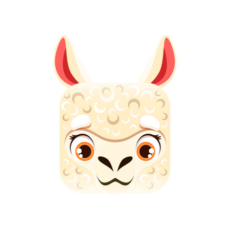 Cartoon lamb kawaii square animal face, isolated vector baby ram character portrait. App button, icon, graphic design element of sheep or mutton farm creatureのイラスト素材