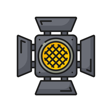 Film light, video production icon. Video industry equipment, cinematography festival or movie production outline vector symbol. Cinema art thin line pictogram or icon with television projector lightのイラスト素材
