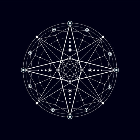 Mystical tribal geometric shape of connected lines, mystic elements, sacred geometry pentagram. Vector alchemy bohemian esoteric symmetrical signのイラスト素材