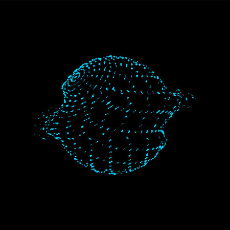 Sphere of dots particles, futuristic spherical shape sci fi design element. Vector atom orb technology, minimalistic VR digital mesh, cyberspace and technoのイラスト素材