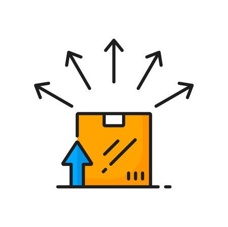 Inventory control color ERP icon. Vector business management, enterprise resource planning infographics, box with arrows, delivery cargo controlのイラスト素材