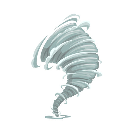 Tornado, cartoon storm or cyclone, hurricane whirlwind or wind twister, vector vortex. Tornado spiral funnel swirl or typhoon cloud and hurricane speed air, weather disaster wind in whirl twistのイラスト素材