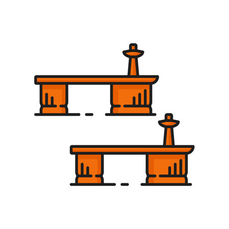 Paduka ancient footwear in India, sole with post and knob between toes. Vector pair of wooden Indian traditional paduka or footwear for Hindu priestsのイラスト素材