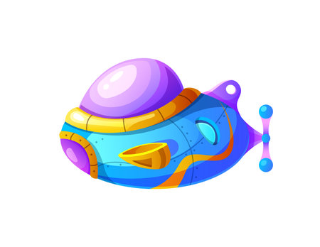 Cartoon submarine or bathyscaphe boat with periscope, vector underwater boat. Submarine sea ship or undersea fantasy bathyscaphe with futuristic portholes for kids game asset or underwater adventureのイラスト素材