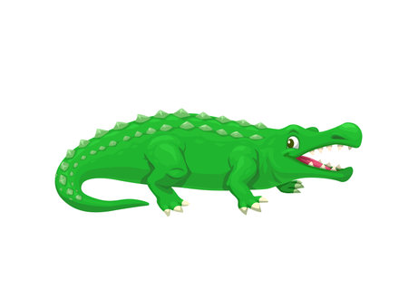 Cartoon sarcosuchus dinosaur character. Isolated vector extinct genus of crocodyliform lived during the Early Cretaceous Period. Ancient crocodile reptile, prehistoric carnivorous animalのイラスト素材