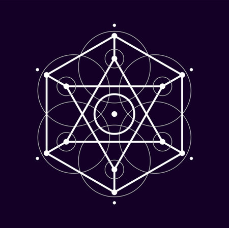 Bohemian esoteric symmetrical sign, mystical sacred geometric shape. Vector mystical tribal alchemy sacred sign, boho tattoo design elementのイラスト素材