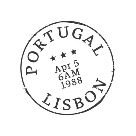 Lisbon postage and postal stamp. Letter departure country or European region seal, postage Portugal town aged vector imprint or postal envelope Lisbon city vintage round markのイラスト素材