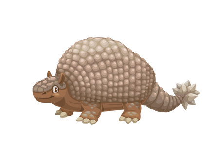 Cartoon doedicurus dinosaur character. Isolated vector ancient glyptodont, prehistoric armadillo animal, armored creature lived in Pleistocene era. Extinct dino ancient wildlife beastのイラスト素材