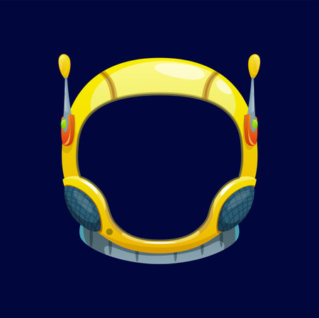 Spaceman cosmonaut mask, cute helmet for video chat face effect or sticker frame. Vector astronaut headset with antenna, helmet for photo boothのイラスト素材