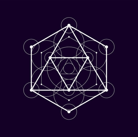 Mystical tribal geometric shape of connected lines and circles, mystic elements. Vector alchemy sacred bohemian esoteric symmetrical signのイラスト素材