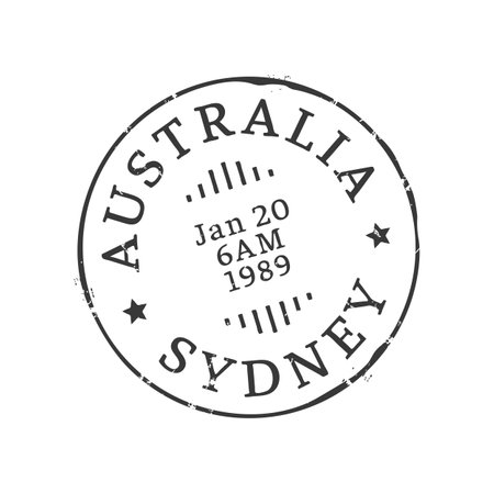 Sydney postage and postal stamp. Post departure country or region imprint, postal envelope Australia city aged vector seal, letter or parcel Oceania town, Sydney vintage postmarkのイラスト素材