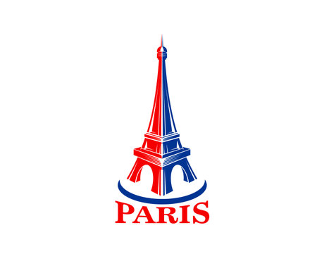 Paris Eiffel tower icon. France historic landmark, European travel building or French vacation tourism architecture vector emblem. Paris romantic journey Eiffel tower symbol or signのイラスト素材