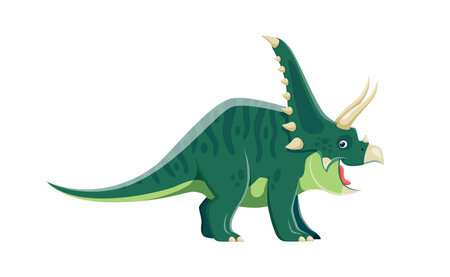 Cartoon Chasmosaurus dinosaur character. Extinct lizard, Jurassic era animal or paleontology creature. Prehistoric monster, ancient wildlife herbivore dinosaur comical vector personage with hornsのイラスト素材