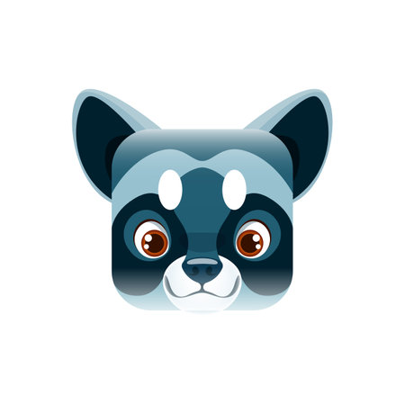 Raccoon cartoon kawaii square animal face, isolated vector racoon portrait. Forest habitat character, zoo, game or book personage, design element, app button, graphics iconのイラスト素材