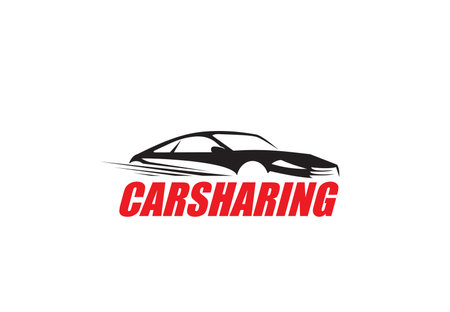 Carsharing service, carpool and car rent icon, vehicle rental company vector symbol. Car sharing, taxi and carpooling service symbol of automobile for passenger transport company or pictogramのイラスト素材