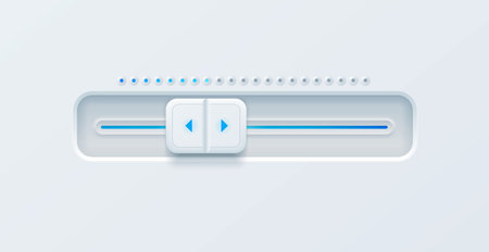 Playback slider or bar, 3d vector render of control element for widget or computer program setting value by moving indicator forward and back. Tool for rewind movie, podcast or music in media playerのイラスト素材