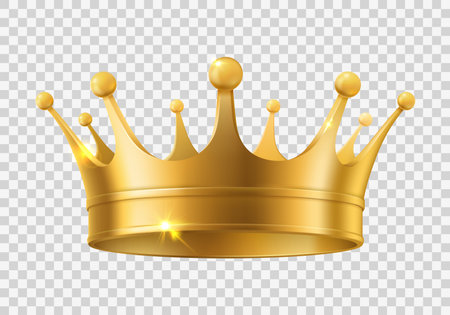 Realistic golden crown. King, queen or noble person gold headdress, monarch power or authority, medieval royalty heraldry or leadership award, victory symbol. Isolated 3d vector shiny, precious crownのイラスト素材