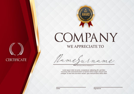 Recognition, appreciation and education award certificate. Vector letter for high achievements in studies or work. Official document for diligence and significant accomplishment in field of activityのイラスト素材