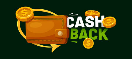 Cashback service, credit or debit plastic card with returned coins to bank account. Vector refund or rebate money, bonus points and dollar signのイラスト素材