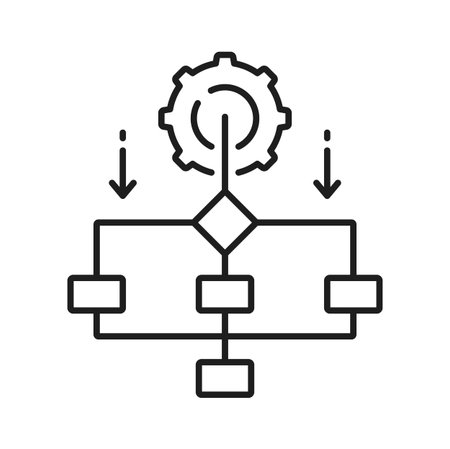 Moving files into folders, automatic sorting outline icon. RPA robotic process automation, automate clerical tasks, workflow, file settingsのイラスト素材